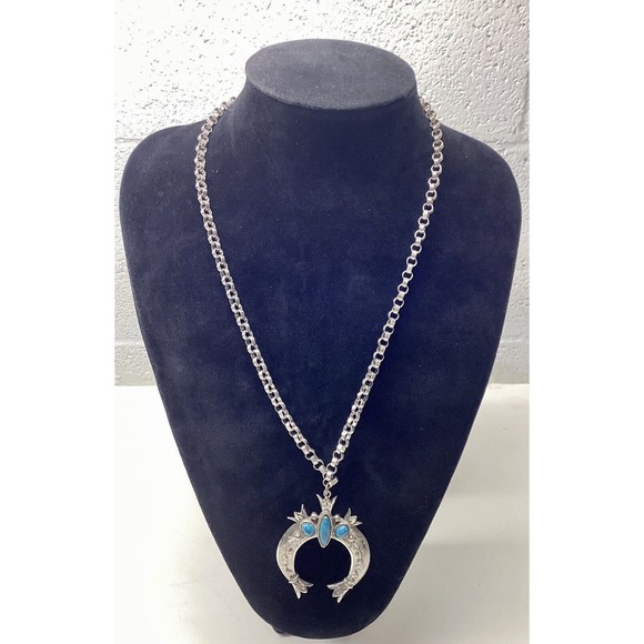 Vintage Necklace Signed ART Arthur Pepper 24” Silver Tone Turquoise Pendant - Picture 1 of 7